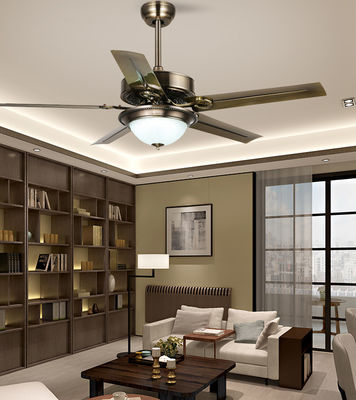 พัดลมเพดานแบบยุโรปทันสมัย พร้อมไฟ LED วิลล่า AC DC 5 ใบเหล็ก
