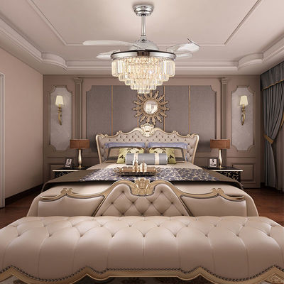 เครื่องพัดลมเพดานพับกระบอกคริสตัล พร้อมแสงและรีโมทคอนโทรล